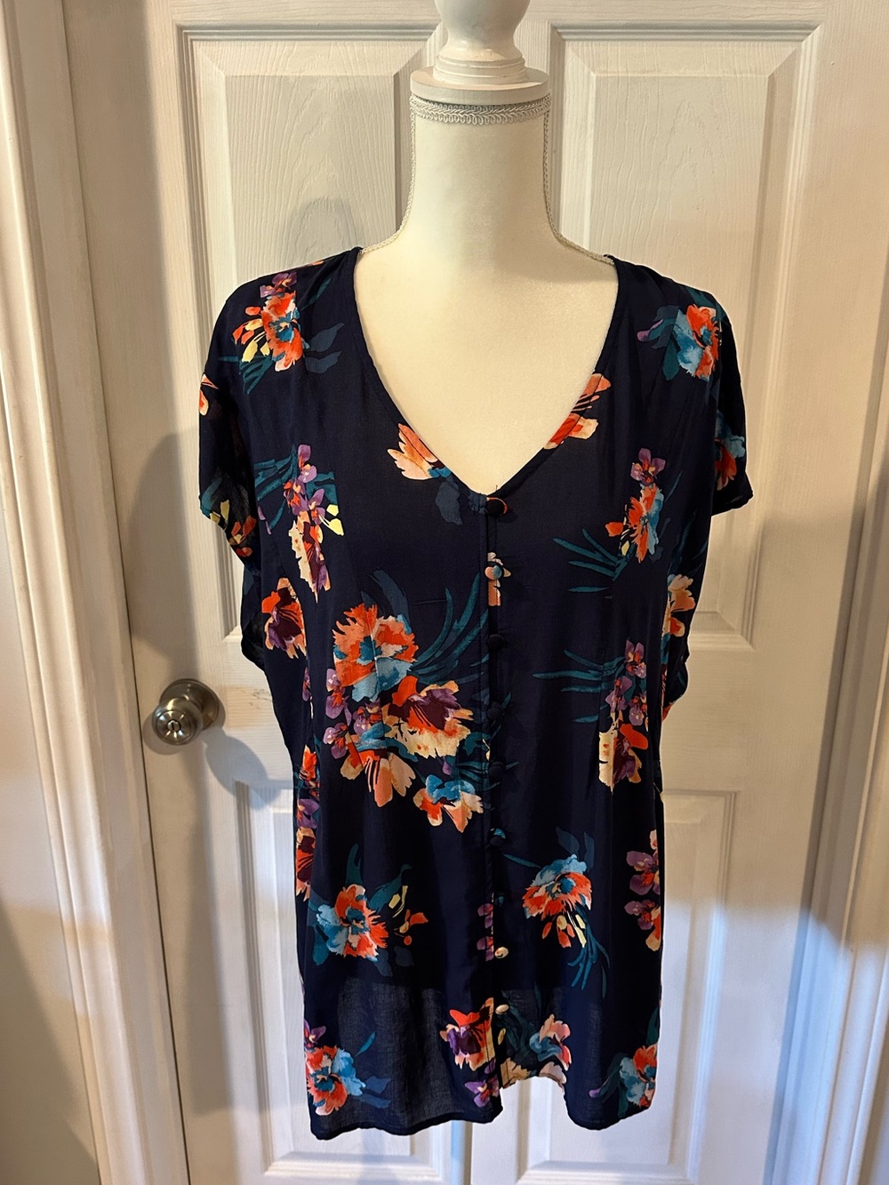 torrid Navy Floral Button-Front Blouse with Bright Blooms